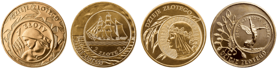 Komplet 4 monet z serii - Dzieje złotego