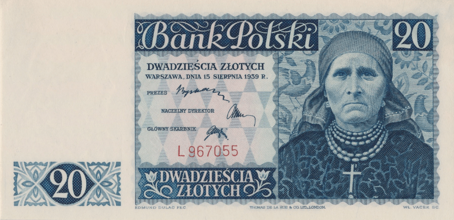 projekt banknotu 20 złotych 1939