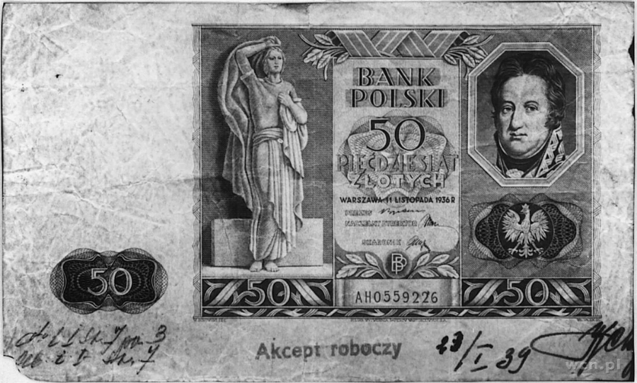akcept roboty banknotu 50 złotych 1936