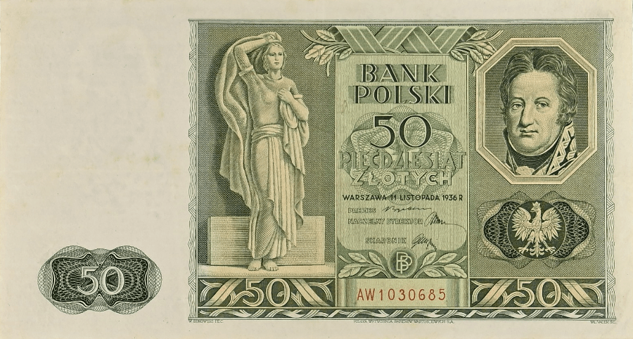 projekt banknotu 50 złotych 1936 Dąbrowski