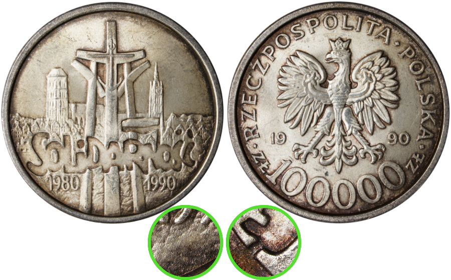 Srebrna moneta Solidarność - typ A - awers i rewers