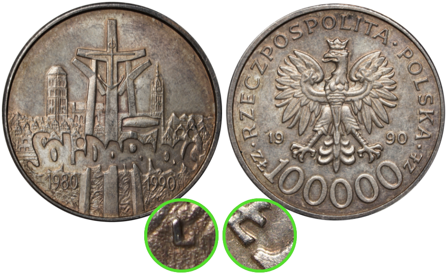 Srebrna moneta Solidarność - typ C - awers i rewers