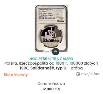 Screen z aukcji Onebid - najdrożej sprzedana Solidarność