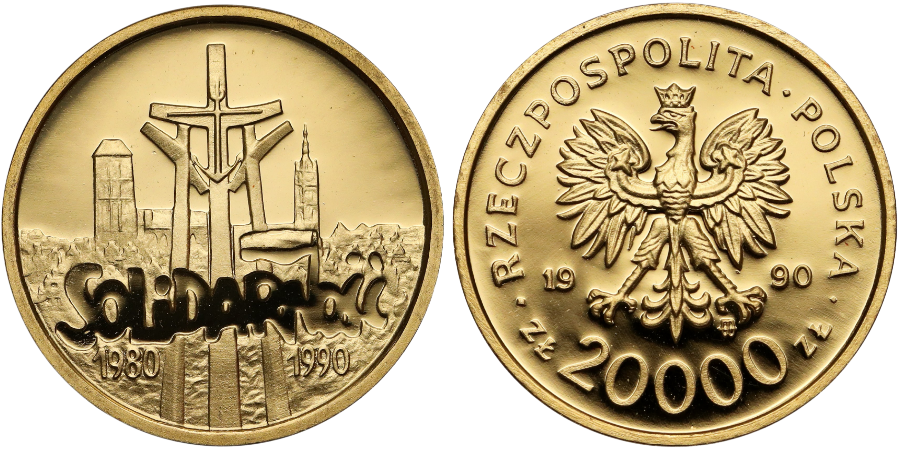 20000 zł 1990 Solidarność - rewers i awers