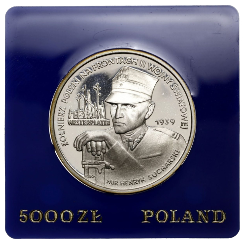 Srebrna moneta kolekcjonerska 5000 złotych z 1989 roku, Westerplatte 1939