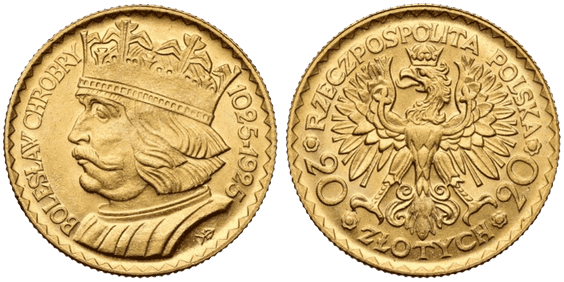 złota moneta - 20 złotych 1925