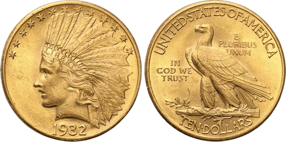 złota moneta - 10 dolarów Indianin USA