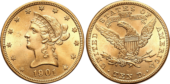 złota moneta - 10 dolarów Liberty USA
